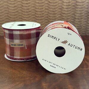 Simply Autumn Plaid Gift Wrap Ribbon Orange and Brown 2 Rolls